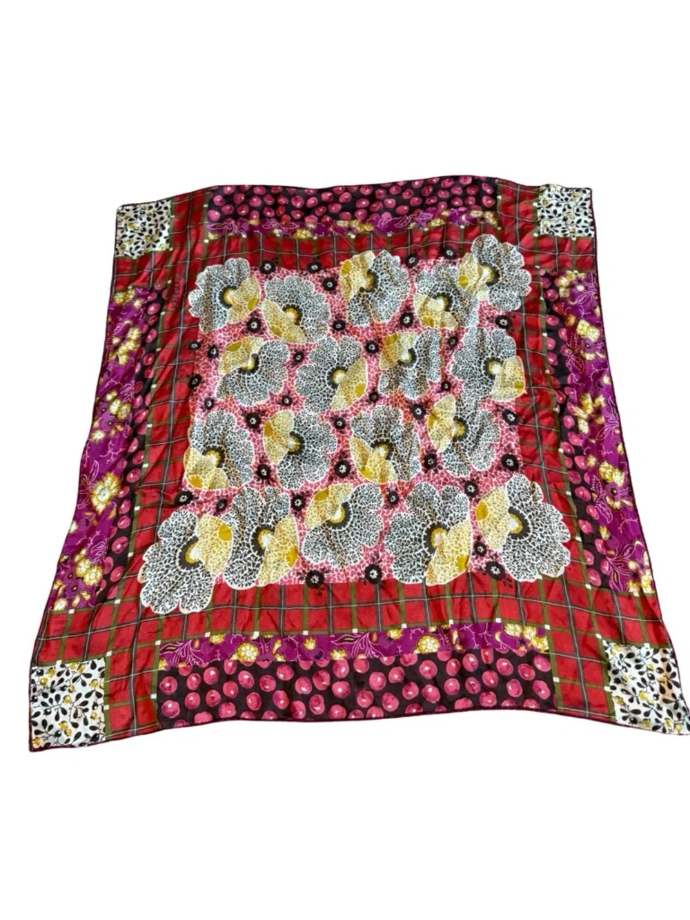 Kenzo Colorful Floral Print Scarf 100% Silk Luxury Designer Flowy 26